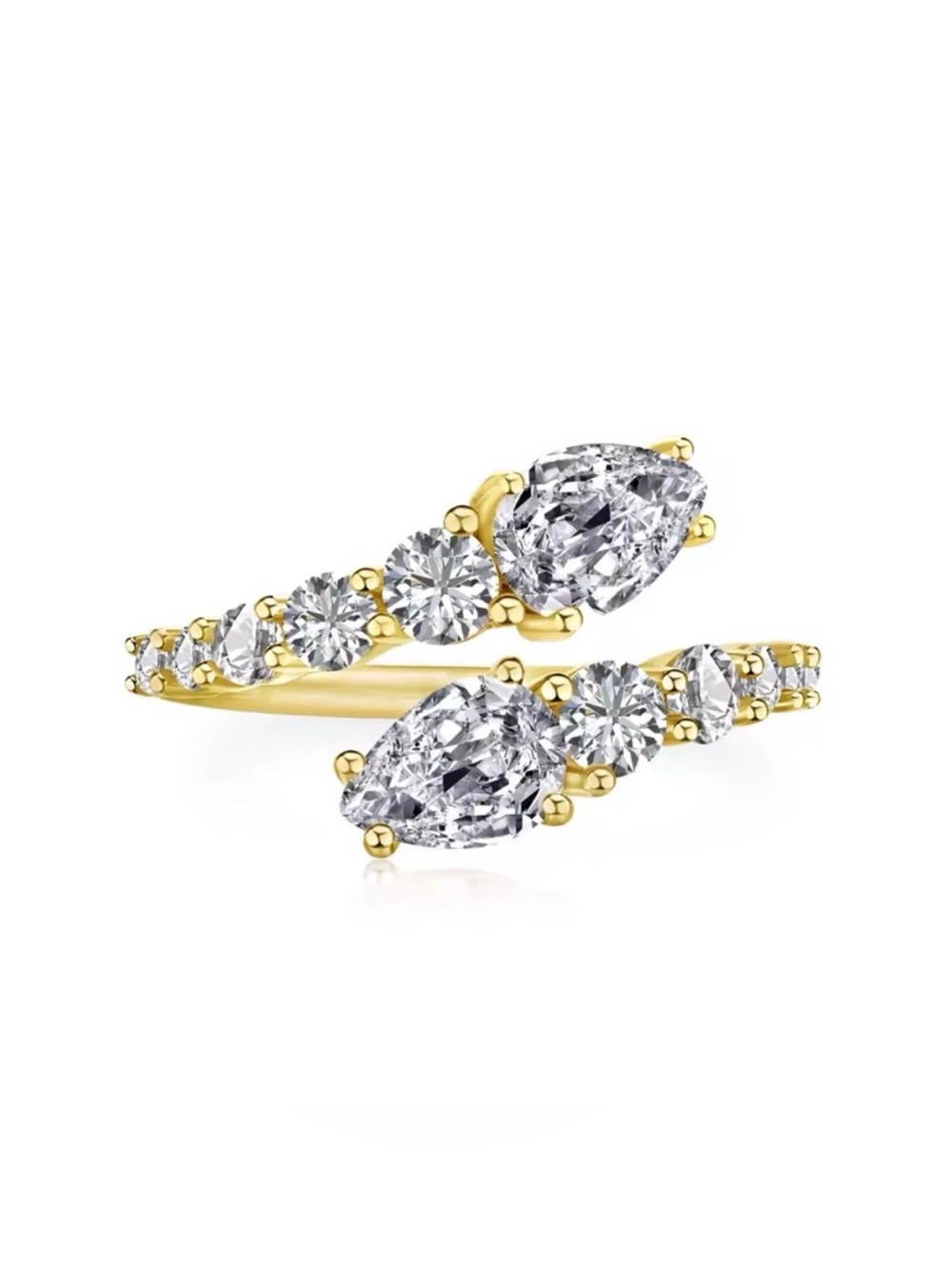 Elegant Adjustable Double Teardrop CZ Ring - Silver/Gold Finish - Picture 5 of 7
